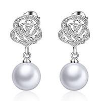 Drop Earrings Pearl Silver Plated Vintage Fashion Round White Jewelry Daily Casual 1 pair