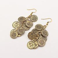 Drop Earrings Euramerican Fashion Vintage Alloy Round Coins Tassel Bronze Jewelry For Party 1 Pair