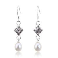 drop earrings pearl crystal silver plated simulated diamond fashion wh ...