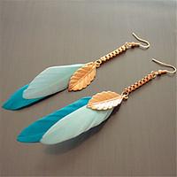 Drop Earrings Feather Alloy Fashion Bohemian Leaf Feather Blue Jewelry Party Casual 1 pair