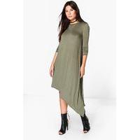 Drape Asymmetric Dress - khaki