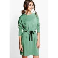 Draw Cord Detail T-Shirt Dress - moss