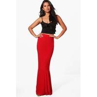 drop hem slinky maxi skirt red