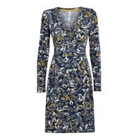 Drobak Printed Woven Dress with Cross Over Neckline Dark Navy