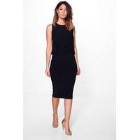 Drape Sleeveless Fitted Dress - navy