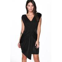 Drape Detail Textured Bodycon Dress - black