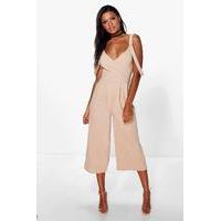 drape shoulder jumpsuit stone