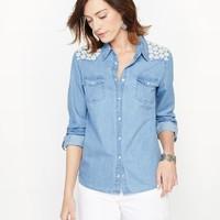 Draped Laced Denim Shirt