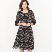 Draped Crêpe and Lace Print Dress