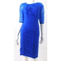 Dress First Royal Blue Pleated Tuille Grecian Style Body Con Cocktail Dress Size 8