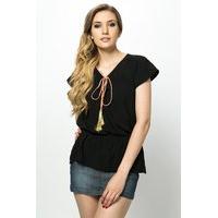 Drawstring & Tassel Neckline Tunic