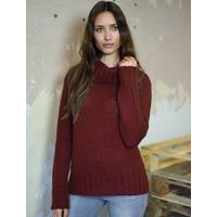 Drama Roll Neck Chunky Knit Jumper in Red Wine  Amara Reya