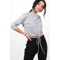 Drawstring Waist Batwing Knitted Top - grey