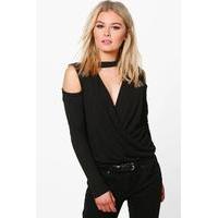 Drape Front Lace Insert Knitted Top - black