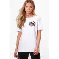 drunk in love sequin badge t shirt white