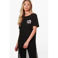 drunk in love sequin badge t shirt black