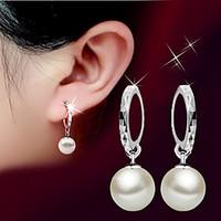 Drop Earrings Pearl Basic Birthstones Fashion Simple Style Silver Pearl Sterling Silver Ball Silver Jewelry ForWedding Party Birthday