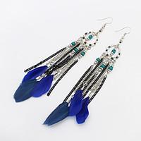 drop earrings alloy feather simple style black red blue rainbow khaki  ...