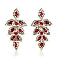 Drop Earrings Ruby Crystal Simulated Diamond Leaf Red Jewelry Wedding Party Daily 1 pair