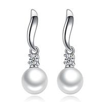 drop earrings unique design imitation pearl platinum plated leaf silve ...