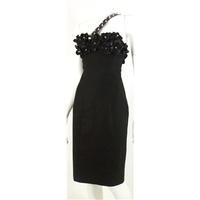 DSquared² Size 10 Black Dress With Leather Flower Trim and Studded Leather Strap