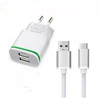Dual USB EU Plug Wall Charger Adapter USB 3.1 Type-C Charger Cable for Doogee T3 F7 Pro Travel Charger Type C Charging Cable