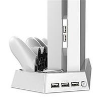 Dual Controller USB Charging Dock Base with 2 Cooling Fan and 3 USB HUB for Sony PS4 White
