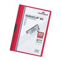 Durable Duraclip (A4) PVC Folder Clear Front 6mm Spine (Red) - 1 x Pack of 25 Folders
