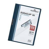 Durable Duraclip (A4) PVC Folder Front 3mm Spine (Dark Blue) - 1 x Pack of 25 Folders