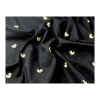 Ducks Embroidered Linen Look Cotton Dress Fabric Black
