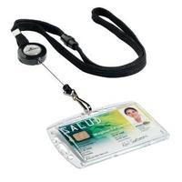 Durable Textile Lanyard With Badge Reel Black Pack of 10 822301