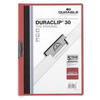 Durable Duraclip 30 (A4) Folder PVC Plastic 3mm Spine (Red) - 1 x Pack of 25 Folders
