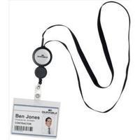 durable badge reel plus textile necklace black for punched hole badges ...