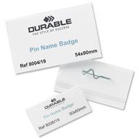 durable name badges with pin 30x60mm 1 x pack of 100 name badges