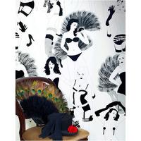 Dupenny Burlesque Wallpaper in Black and White 3m Panel Halfscale