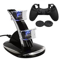 Dual USB With Blue LED Charging Dock Station Stand Silicone case for PS4 Controller