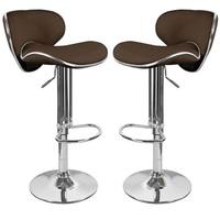 Duo Bar Stools In Brown Faux Leather in A Pair