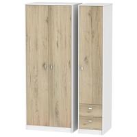 Dubai Bordeaux Oak and White Triple Wardrobe - Tall Plain with 2 Drawer