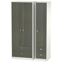 Dubai Rustic Slate and Kaschmir Matt Triple Wardrobe - Tall with Drawer