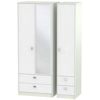 Dubai Rustic White and Kaschmir Matt Triple Wardrobe - Tall with Drawer and Mirror