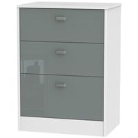 Dubai High Gloss Grey and White Chest of Drawer - 3 Drawer Midi