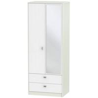 Dubai Rustic White and Kaschmir Matt Wardrobe - Tall 2ft 6in with 2 Drawer and Mirror