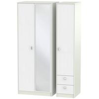 Dubai Rustic White and Kaschmir Matt Triple Wardrobe - Tall with Mirror and 2 Drawer