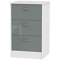 Dubai High Gloss Grey and White Bedside Cabinet - 3 Drawer Locker