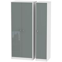 dubai high gloss grey and white triple wardrobe tall plain