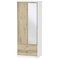 Dubai Bordeaux Oak and White Wardrobe - Tall 2ft 6in with 2 Drawer and Mirror