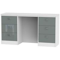 Dubai High Gloss Grey and White Dressing Table - Knee Hole Double Pedestal