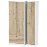 dubai bordeaux oak and white triple wardrobe tall with 2 drawer