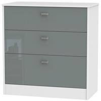 Dubai High Gloss Grey and White Chest of Drawer - 3 Drawer Deep