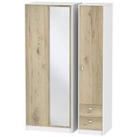 Dubai Bordeaux Oak and White Triple Wardrobe - Tall with Mirror and 2 Drawer